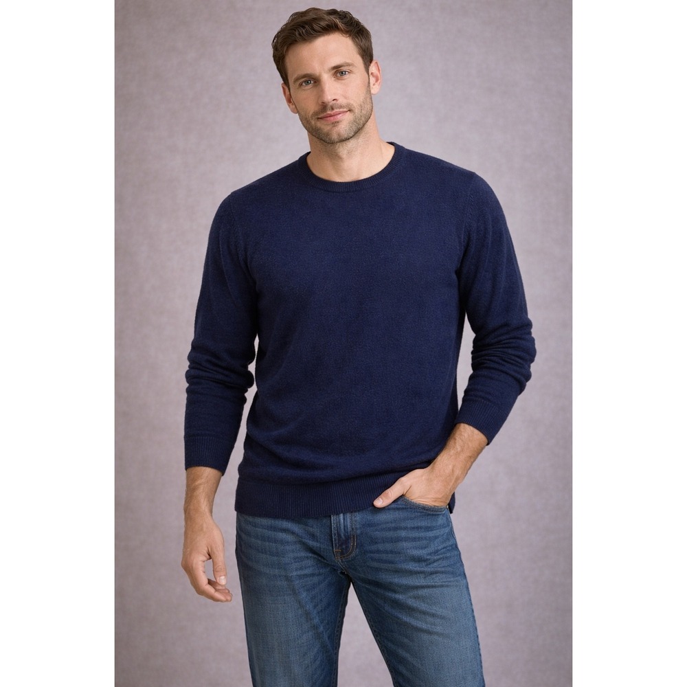 Charter Club‎ Luxury 100% Cashmere Sweater Men's L Navy Blue Crewneck Classic